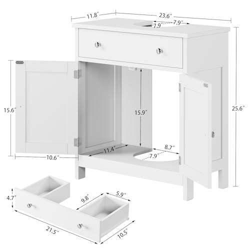 Image of TEENFON Pedestal Sink Storage Cabinet with 2 Barn Doors and Drawer, Bathroom Sink Cabinet with U-Shape Cut-Out, Pedestal Sink Cabinet, White