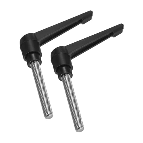 Image of uxcell 2pcs Clamping Lever Handles, M10 x 60mm 304 Stainless Steel Threaded Male Stud, Adjustable Handles Locking Quick Release Ratchet Push Button Bolt Knobs, Black