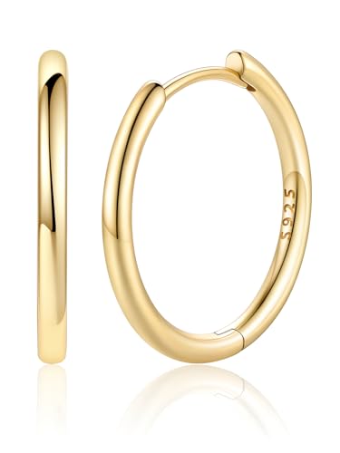 Image of Silvora 14K Gold Plated Huggie Hoop Earrings for Women, Small Sterling Silver Hoops, Hypoallergenic Cartilage Earrings for Sensitive Ears 8 /10 /12 /14 /16 /18 /20MM