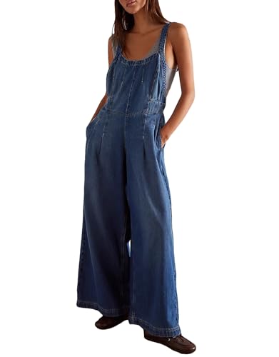 D-Sun Damen-Denim-Overall, weites Bein, Latzhose, verstellbarer...