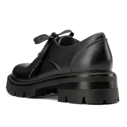 Image of NobleOnly Platform Loafers for Women Lace-up Chunky Low Block Heel Loafers Close Round Toe Casual Office Pumps 1.4 Inches Heels