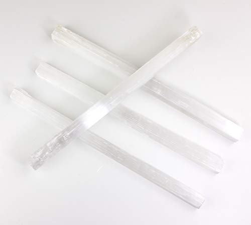 DANCING BEAR Selenite Crystal Stick (10"-12" Long), Large Raw Rough Wand Clearing Energy, Powerful Charging Plate, Cleansing, Protection, Chakra Balancing, Healing Natural Stone, and Black Tourmaline