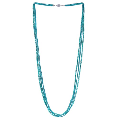 COOLSTEELANDBEYOND Long Multi-Strand Statement Necklace For Women, Elegant Layered Waterfall Chains, Crystal Beads Pendant