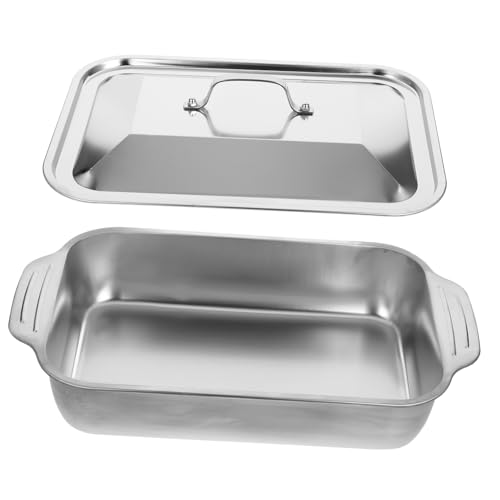 OFFSCH 1Set Stainless Steel Roasting Pan for Fish Lobsters Rectangular Deep Tray with Lid Versatile Pan for Home Restaurant Cooking Easy to Clean Lightweight