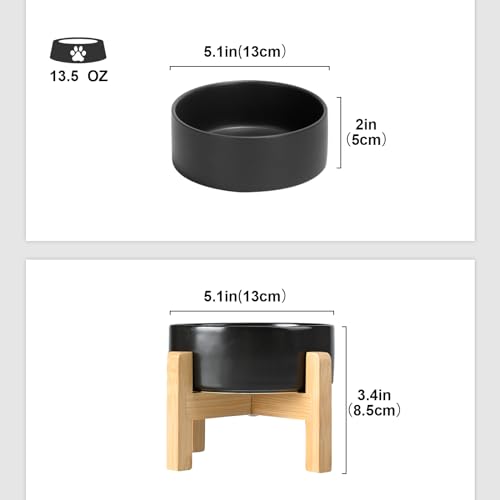 Spunkyjunky Ceramic Dog Food and Water Bowl Set 2 Pack Raised Dog Bowls Antislip Wooden Stand Elevated Dog Feeding Bowls for Small Breedsblack135oz2  Cucciolini Doodles Spunkyjunky ceramic dog food and water bowl set 2 pack raised dog bowls anti slip wooden stand elevated dog feeding bowls for small breedsblack13 5oz2   cucciolini doodles