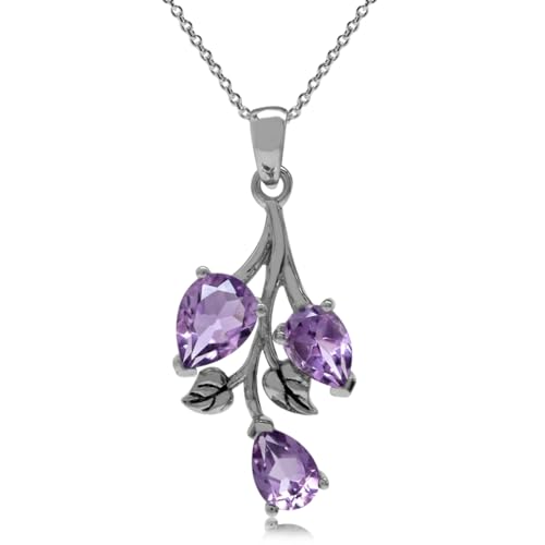 Silvershake Pear Shape Birthstone Gemstone Antique Finishing 925 Sterling Silver Leaf Vintage Inspired Pendant with 18 Inch Chain Necklace Jewelry for Women - Main Image