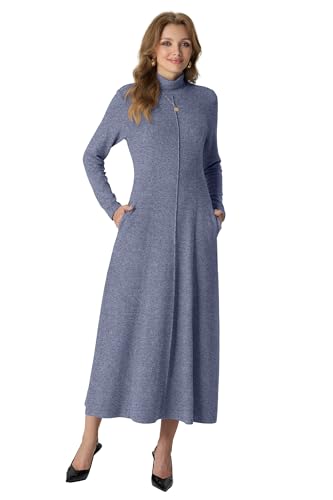 GRECERELLE Women's 2025 Fall Winter Casual Mock Neck Long Sleeve Flared Maxi Sweater Dress with Pockets (XS - 3XL)