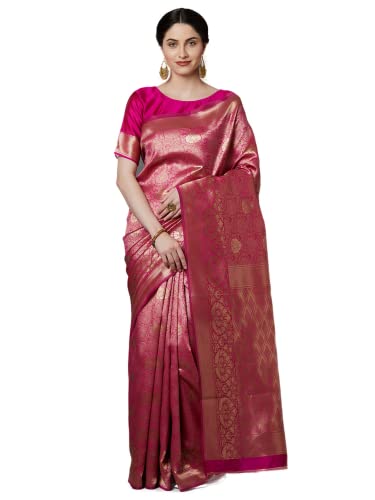 Image of AKHILAM Women's Kanjivaram banarasi silk Woven Design Saree With Unstitched Blouse Piece Saree With Un-Stiched Blouse