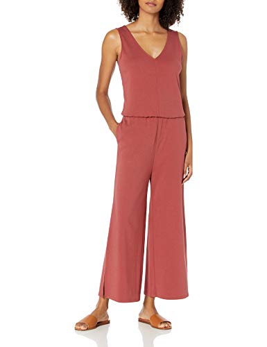 Photo 1 of Daily Ritual Women's Pima Cotton and Modal Interlock Sleeveless Wide-Leg Jumpsuit Small Brick Red- size small