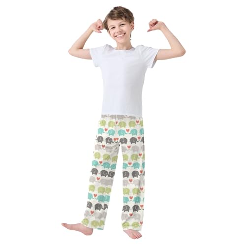 Colorful Elephant Love Heart Boys Long Pants Soft Trousers Elastic Waist Kids Lounge Bottoms with Pockets S-XL2