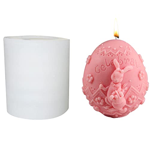 Silikonform Ostern,3D Osterhase Silikon Form,Ostern Kaninchen Silikonform Kerzenformen, 3D Kerze Silikonform, Ei Cartoon Hase, Kaninchen für DIY Seife, Kerzen, Keks, Schokoladenkuchen Cover