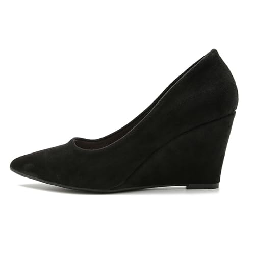 Women's Suede Pointed Closed Toe high Wedge Pumps Casual Shallow Mouth Slip On Wedge Comfor Dress Work Shoes for Office