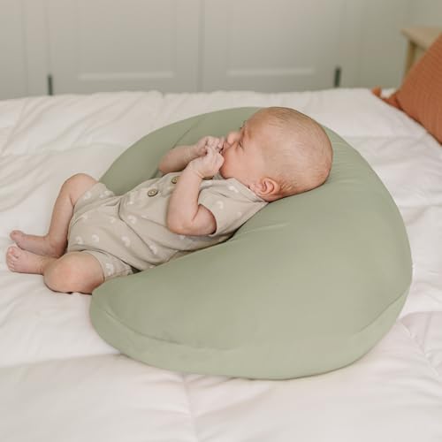 Image of Konssy 2 Pack Nursing Pillow Covers, Stretchy and Soft Nursing Cover for Breastfeeding, Pillow Slipcover for Baby Girls and Boys Newborn (Fog Green, Rabbit)