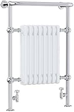 AQUAWORLD Traditional Victorian Style Bathroom Heated Towel with 8 Section Radiators, Floor Mounted Radiator Rack With White & Chrome 940x675MM (free radiator vavles)