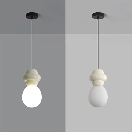 Miniatura 5 de Lámpara colgante de cristal ovalada francesa moderna blanca leche, mini lámparas colgantes con cable ajustable para comedor, cafetería, hogar,