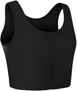 XUJI Women Transgender FTM Zip Up Breathable Half Chest Binder Tank Top (B, L)
