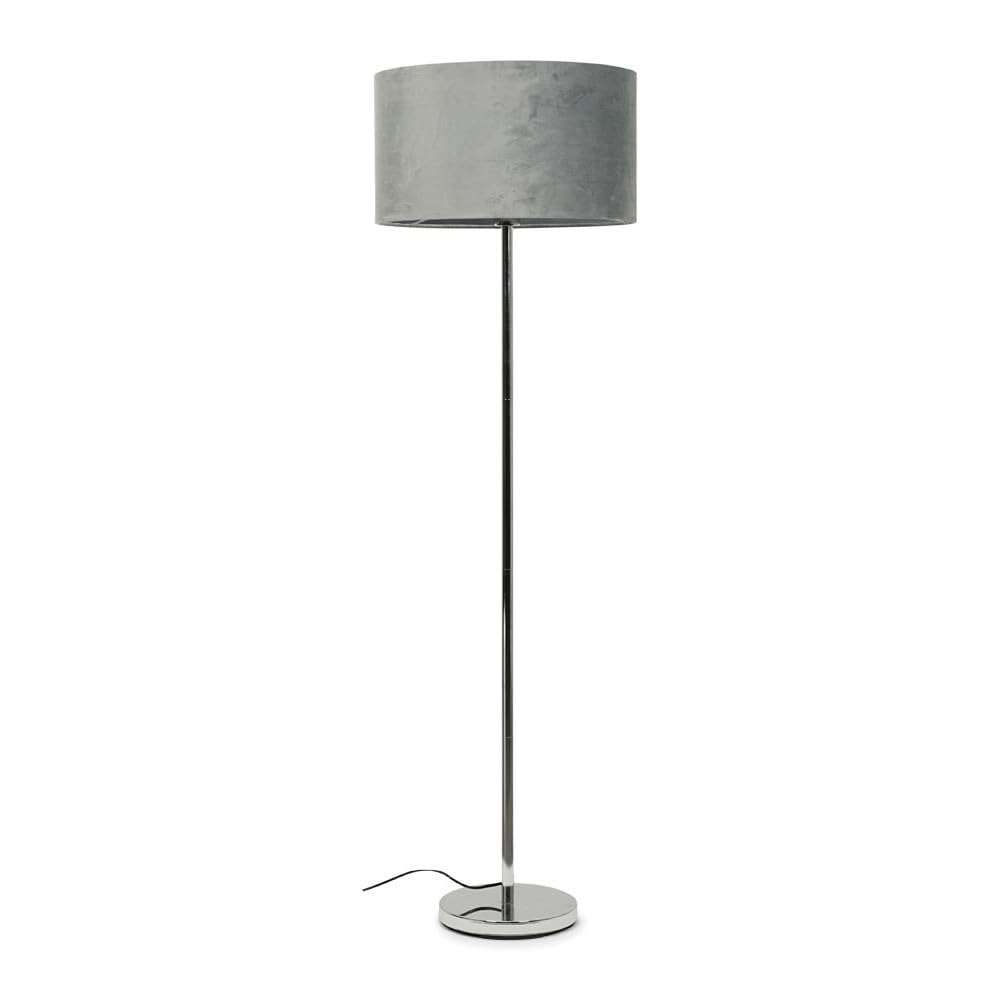 Valuelights Grey | Modern Standard Floor Lamp In A Silver Chrome Metal Finish With A Velvet Drum Shade | Floor Lamps, Home Décor & Improvement Essential | Included Led Bulb