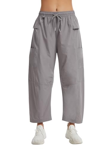 Leovqn Cargo Pants for Women Barrel Leg UPF 50+ Water Resistant Athletic Hiking Pants Quick Dry Outdoor Baggy Joggers 5 Pockets Grey M