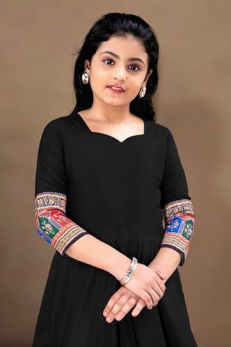 Image of Cotton Silk Long Anarkali Kurta for Girls