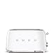 Smeg Grille-pain rétro esthétique à 4 tranches de style années 50, 6 préréglages avec 2 fentes extra larges, TSF02WHUS, blanc
