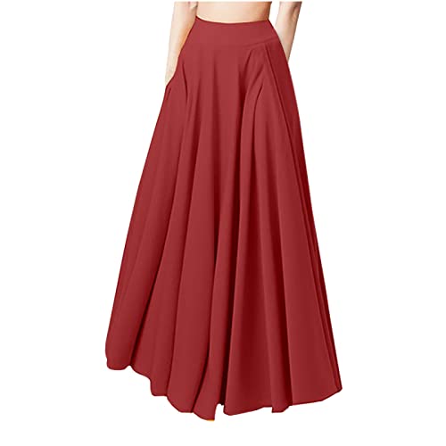 Women's High Waisted A-line Flowy Long Maxi Skirt with Pockets Fashion Casual Solid Color Plus Size Pleated Skirts