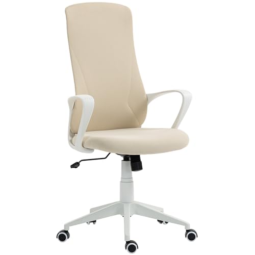 Vinsetto Silla de Oficina Giratoria Silla de Escritorio Juvenil con Altura Ajustable Función de Basculante Reposabrazos y Respaldo Alto 62x56x110-119,5 cm Beige