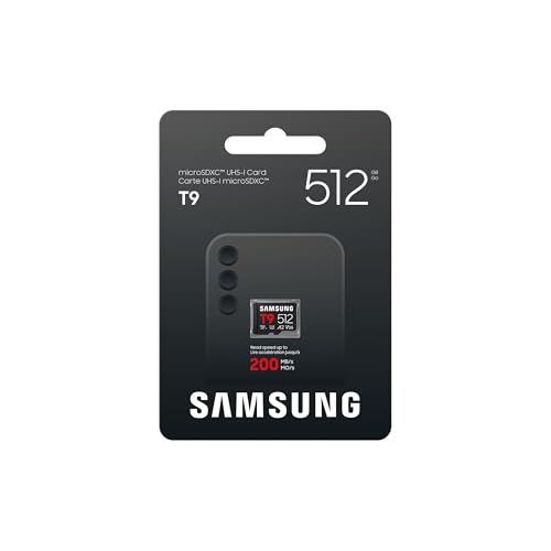 Image of Samsung microSDXC T9 512GB Memory Card, Transfer Speeds Up to 200MB /s
