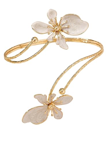 MakeMeChic Women's Swirl Arm Cuff Upper Arm Gold Open Bangle Armband Jewelry Flower White One-Size