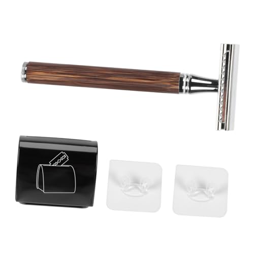 SOESFOUFU Manual Beard Shaving Tool Set Bamboo Handle Double-sided Razor Gentle on Present for Men