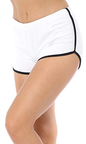 YourStyle USA Women s Running Shorts - Dolphin Contrast Trim Elastic Waistband Stretch Workout Yoga Athletic Active Pants YS5114 White L