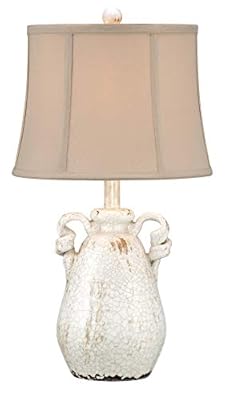 Regency Hill Sofia Rustic Country Cottage Accent Table Lamp 22" High Crackled Ivory Glaze Ceramic Handles Jar Beige Bell Shade for Bedroom Living Room House Home Bedside Nightstand Office