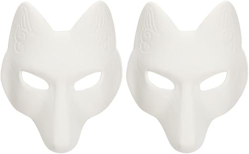Máscara de zorro de Halloween – 2 máscaras blancas de lobo en blanco para mujeres, mascarada, animales, cosplay, fiesta, regalos de gato japonés,