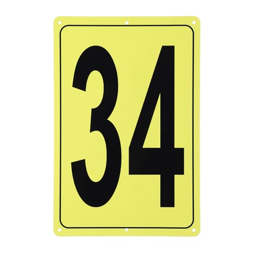 Placa de aluminio número 34 en color amarillo y tamaño de 12x8 pulgadas para señalización