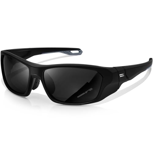 KANASTAL Sportivi Occhiali da Sole Ciclismo Neri Polarizzati Uomo Donna UV400 Rettangolari Veloci Scuri Avvolgenti mtb Black Sports Cycling Sunglasses per Running Ciclista Corsa Montagna -Nero Scure