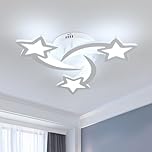 Dorlink 3 Star LED Ceiling Light, Kids Bedroom Ceiling Light 40W 3600LM, Children's Lighting Fixture, 6500K Cool White Semi Flush Ceiling Lamp, Acrylic Art Deco Chandelier for Kids Room, Living Room