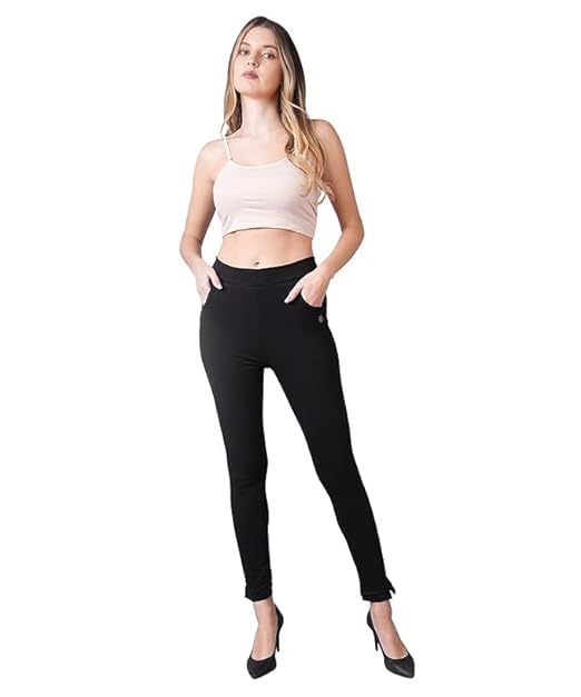 Cotton Skinny Fit Elasticated Waistband Stretchable Ankle Pocket Leggings/Kurti Pants-image-0