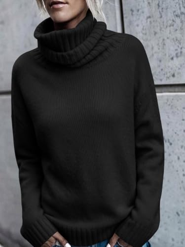 Image of FISACE Womens Oversized Turtleneck Pullover Sweater Cable Knit Sweater Tops
