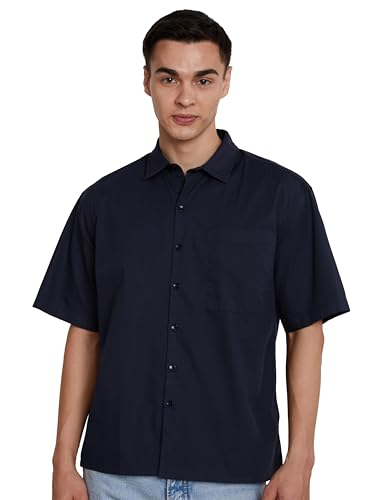 Image of Amazon Brand - Symbol Men's Solid Oversized Half Sleeve Casual Shirt | Plain | 100% Cotton (Available in Plus Sizes)