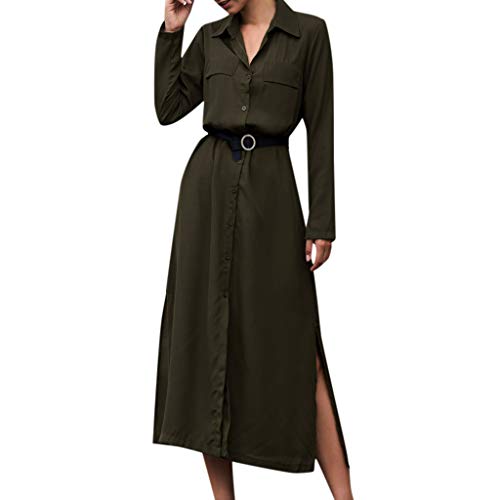 WINWINTOM Vestidos Camiseros Mujer Cuello en V Manga Larga Casual Cintura Alta Botón Solapa Vestidos Largas 2020 Vestido de Noche de Coctel de Fiesta en Oferta Ropa Falda