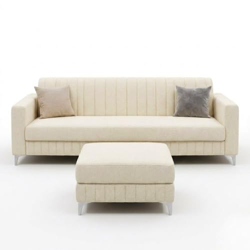 Image of Amelia Rich 5 Seater L Shape Sofa Set with Movable Ottoman | Flexible Layout | Spacious Soft Touch Seating | Modern Sofa for Living Room (Cream)