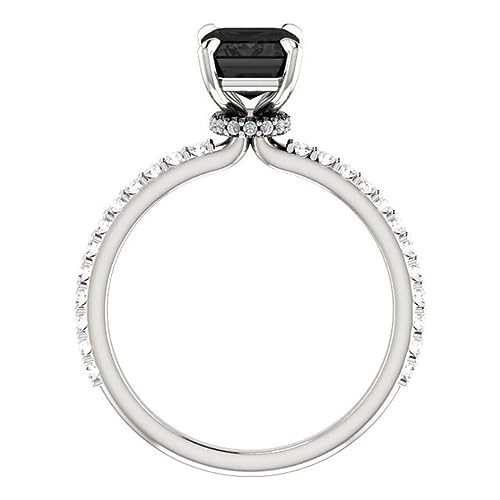 Hidden Halo Engagement Rings Victorian 2 CT Emerald Cut Black Diamond Rings Antique Vintage Black Onyx Ring Art Deco 925 Sterling Silver Wedding Rings Promise Gifts4