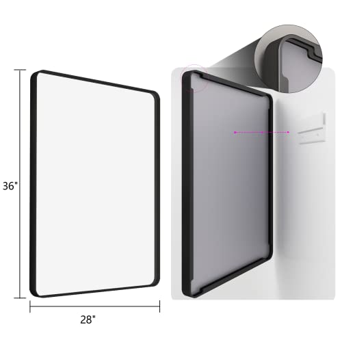 Charmor 28X36 Black Matte Bathroom Mirror, Rectangle Framed Vanity Mirror For Wall, Rounded Corner, Anti-Rust, Shatterproof (Horizontally/Vertically) #TOP3