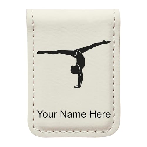 LaserGram Slim Magnetic Money Clip, Gymnast Girl, Personalized Engraving Included (White)