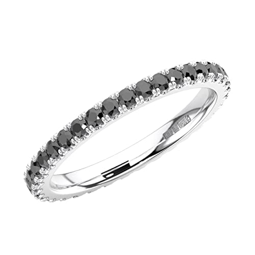 Bague d'éternité pour femme en or blanc 9 carats 100 % naturel avec diamants noirs 0,75 carat, Or blanc 9 carats Diamants, Diamant