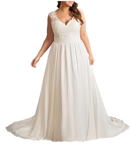 YIANN Plus Size Chiffon Wedding Dressses for Bride with Lace Appl...
