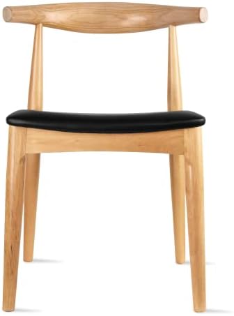 2xhome Contemporary Farmhouse Real Solid Wood PU Leather Cushion Seat Mid Century Modern Dining Chairs Desk Armless No Arm Elbow Side Chair Hans Wegner for Living Room Bedroom Kitchen (Dark Brown)