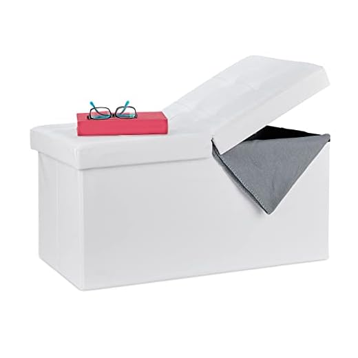 Relaxdays Baúl Almacenamiento, Banco Almacenaje, Puff Asiento, Otomana, Cuero Sintético, 39 x 75 x 37 cm, 1 Ud, Blanco