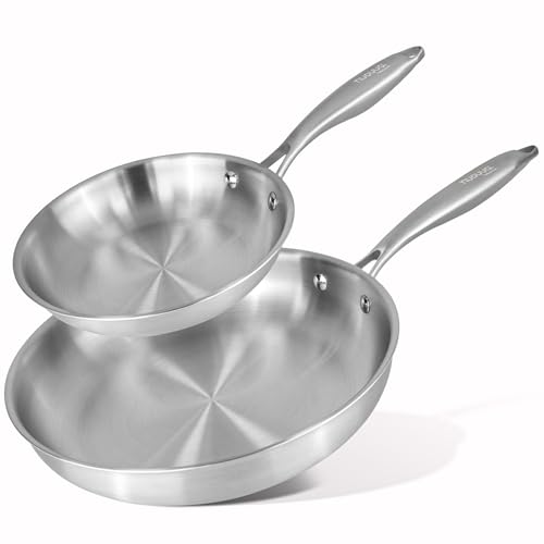 nuovva Stainless Steel Frying Pan Set 2pcs Induction Hob Pan Set Naturally Non-Stick Tri-Ply Stainless Steel 20cm & 28cm Cooking Pans