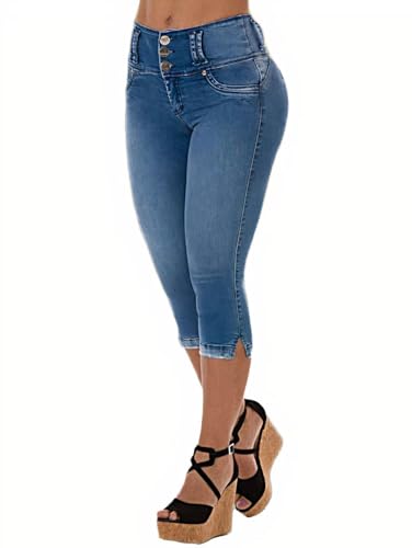 Flamingals Capri Jeans for Women Stretchy Butt Lifting Mid Waisted Skinny Capris Denim Jeans2