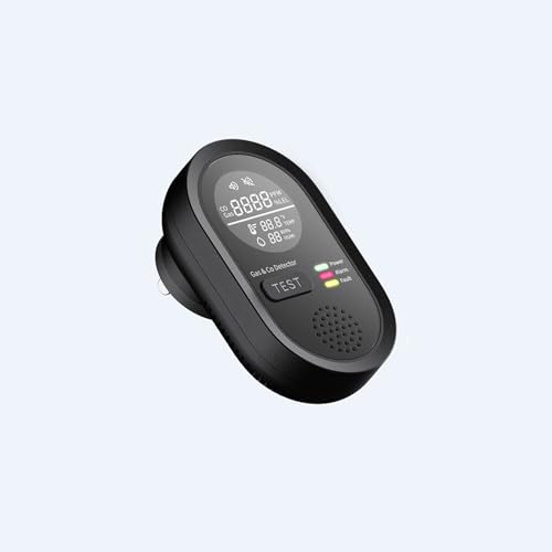 4-in-1 Gas and Carbon Monoxide Detectors, Detectors Plug in, Temperature and Humidity Monitoring, Audible Light Effect Alarm, Gas Monitor Sensor Suitable for Kitchen, RV, Apartment (1, Black)